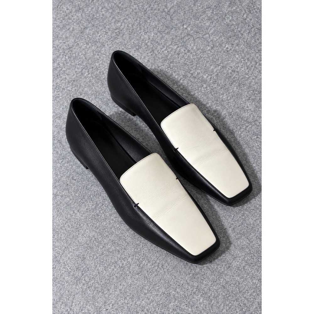 Neous Two Tone Leather Square Toe Loafers Black Cream Italy Size 41 Womens 10